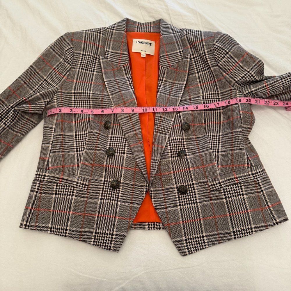 L'AGENCE Brooke Double Breasted Plaid Blazer in Brown Black Multi - Picture 10 of 12